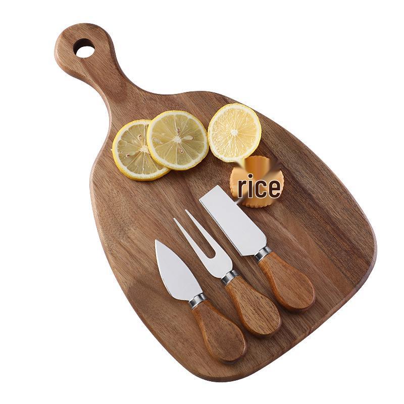 Rosewood Cheese and Cutting Board Set with Stainless Steel Knives and Forks - 3 Pieces.