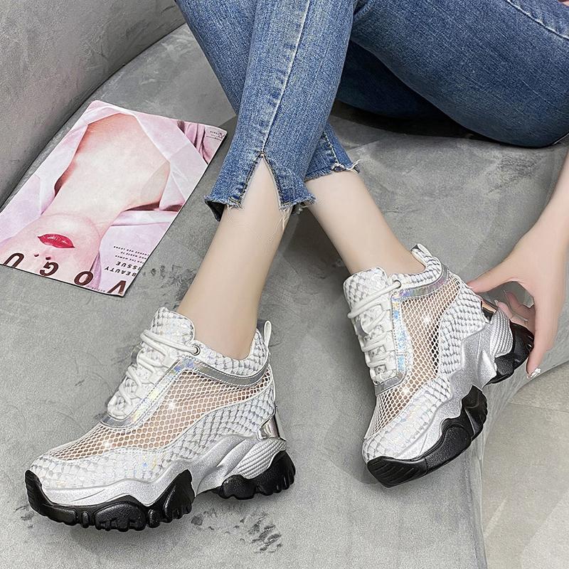 Summer Breathable Chunky Sneakers for Women  Spring Gold Silver Mesh Woman Platform Vulcanize Shoes Thick Bottom Sandals 5cm