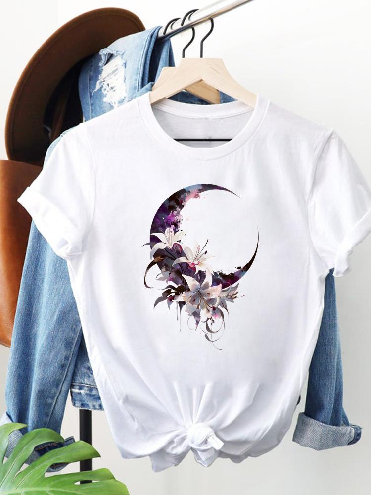 (Asian Size) Trend Flower Lovely Clothing Women Fashion Print Short Sleeve Tee Top Female T Shirt Woman Graphic T-shirts