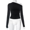 YYFS Moda Donna Casual Primavera Autunno Tinta Unita Stampa Manica Lunga Scollo Obliquo Bluse e Camicie