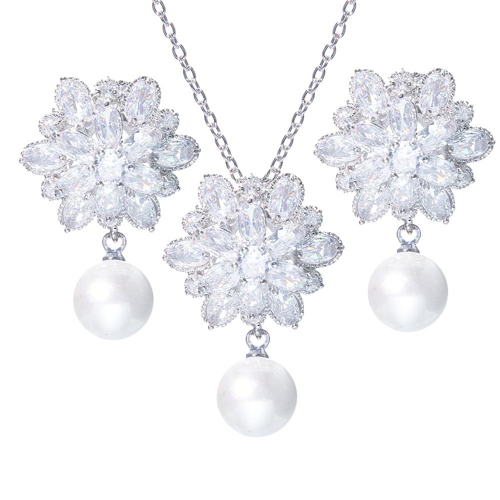 Emmaya Luxury Pearl Bridal Jewelry Sets for Women Fashion Cubic Zirconia Earrings Necklace Wedding Accessories