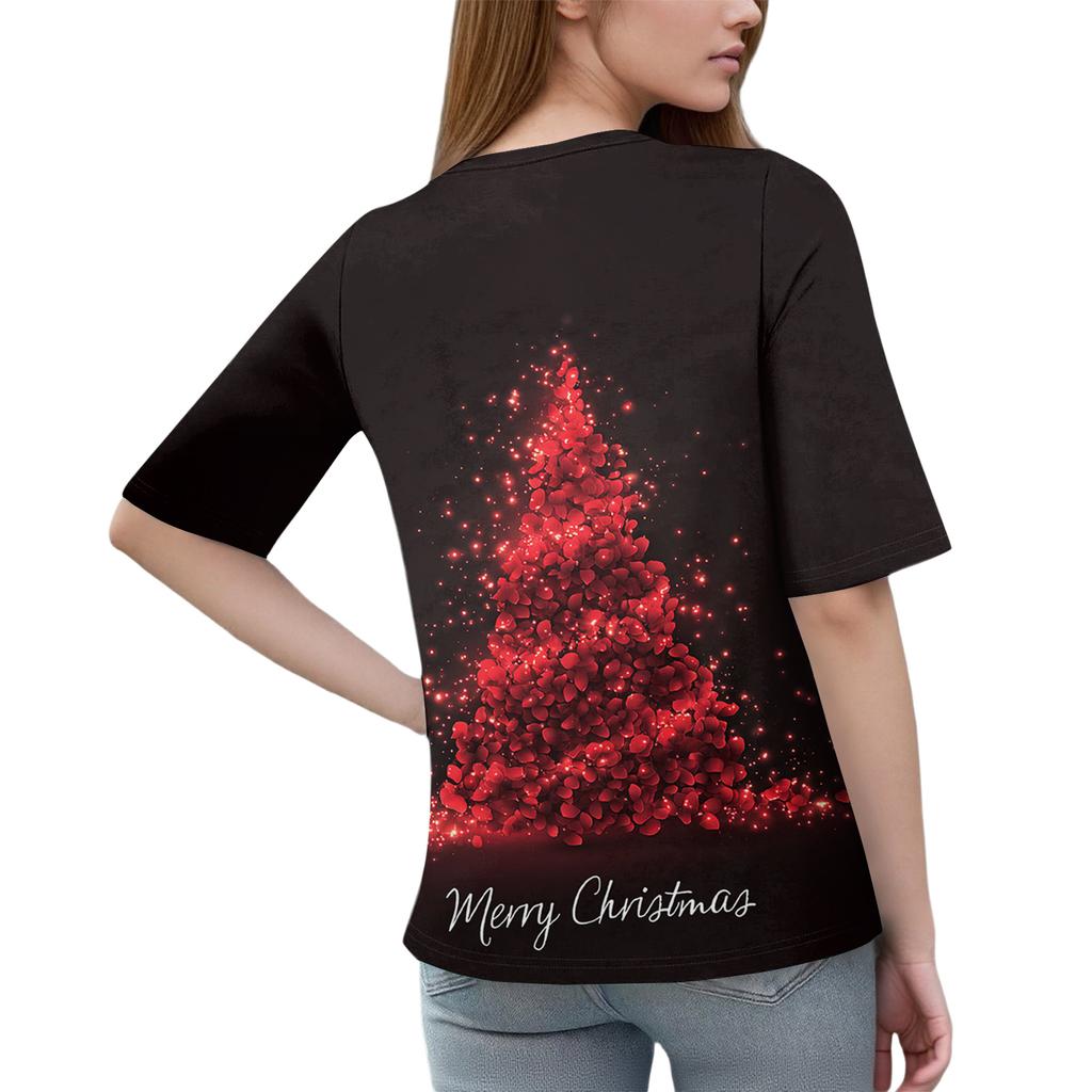 Shirts For Women Trendy Round Neck Button T Shirts Printed Blouse Half Sleeve Tops For Women