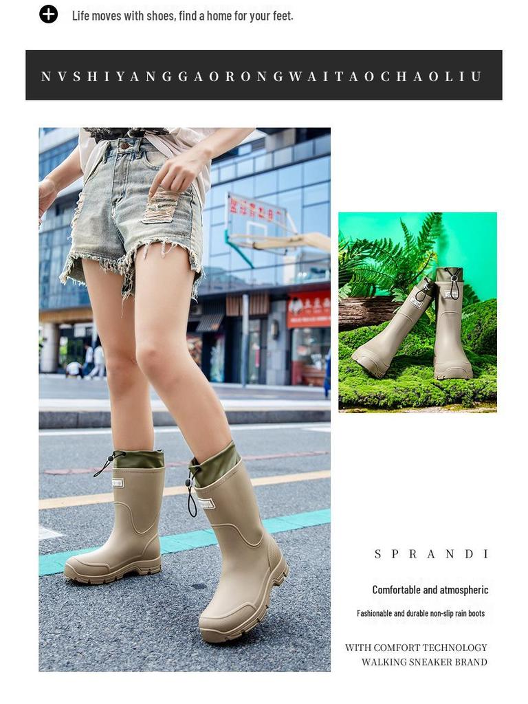 Unisex Mid-Calf Waterproof Drawstring Rain Boots - Lightweight Non-Slip Rubber Shoes