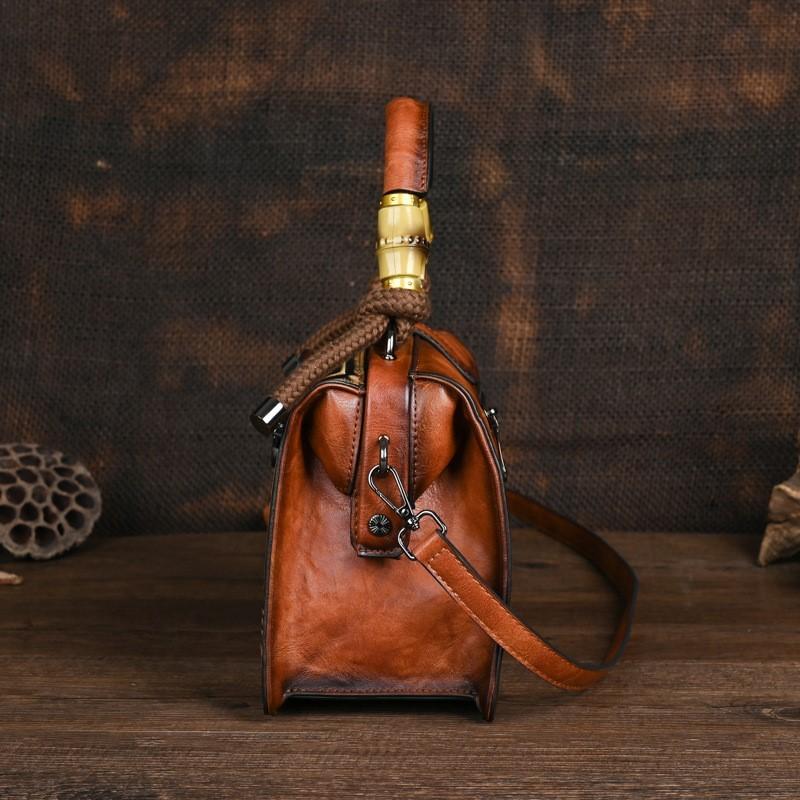 Johnature Vintage Luxury Handbag Handmade Leather Carved Women Bag Versatile Female Shoulder & Crossbody Bags