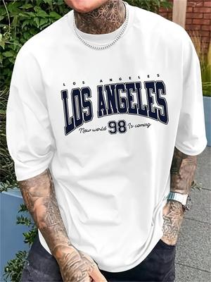 Men'S & Women'S Trendy Los Angeles Print Short Sleeve T-Shirt, Summer Knit Fabric Top Regular Fit 95% Elastane 5%