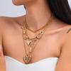 Patterned Love Bow Pendant Necklace Retro Geometric Metal Chain Stacked Clavicle Necklace