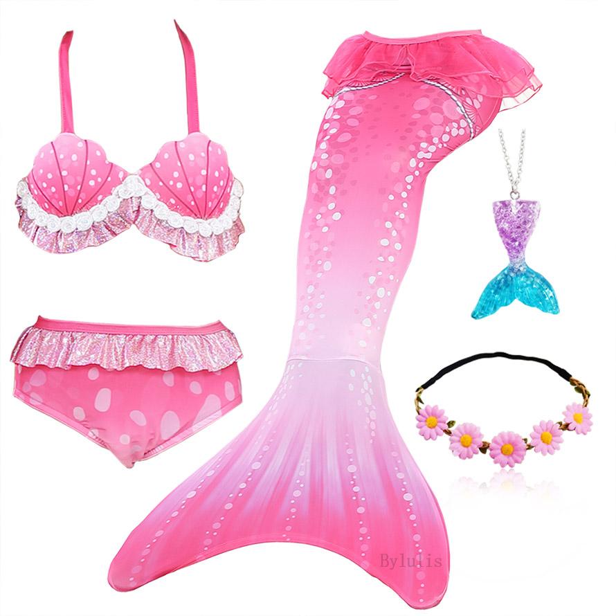 Zeemeerminnenstaart om te zwemmen voor meisjes Zeemeerminnenkostuum Cosplay Zwempak Fantasy Strand Bikini Kan Monovin Fin Toevoegen Halloween Kostuum 120 ( 5-6 Years) pink