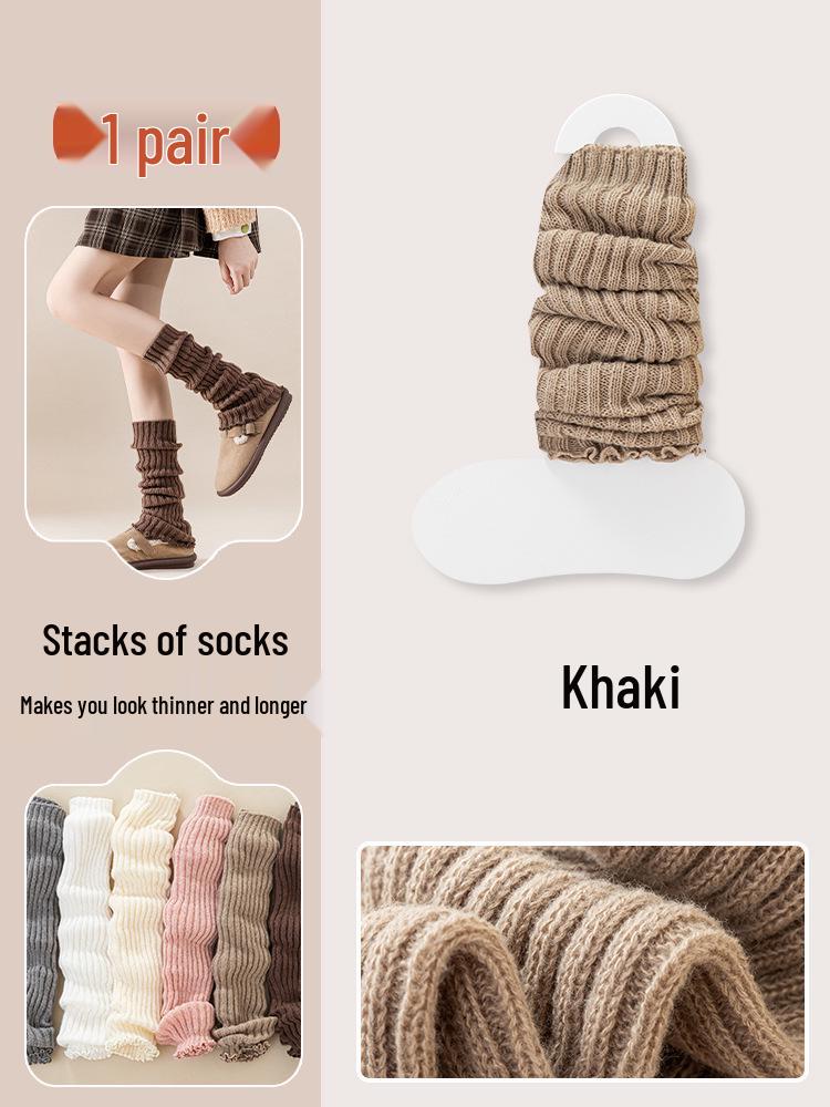Women's Autumn/Winter Thick Velvet Knitted Socks - Japanese Lolita Style, Solid Color Calf-Length
