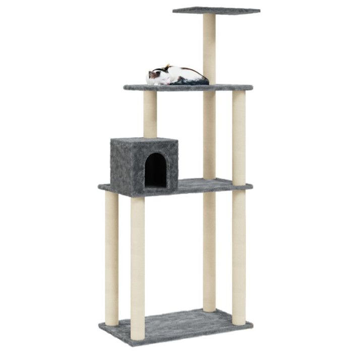 VidaXL Cat Tree with Sisal Scratching Posts Dark Grey 147 Cm