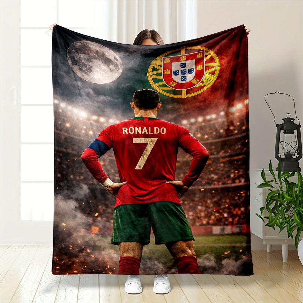 Soccer Star Designed Flannel Blanket for Bedroom, Living Room, Sofa, and Nap