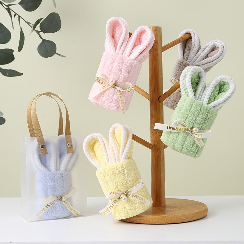 Cute Rabbit-Shaped Coral Fleece Souvenir Towel for Weddings and Events