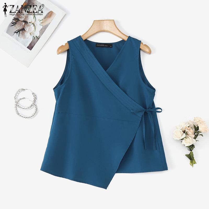 ZANZEA Women Casual V-Neck Sleeveless Lace Up Tank Tops