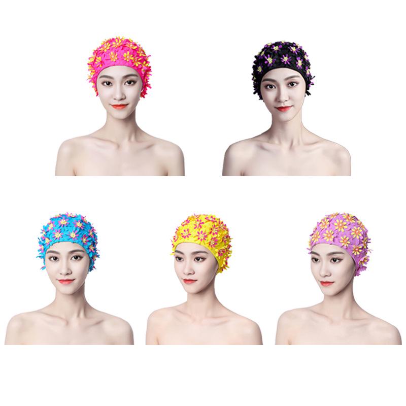 Women's Pearl Flower Handmade Swimming Cap - Three-Layer Design with Double-Layer Comfort