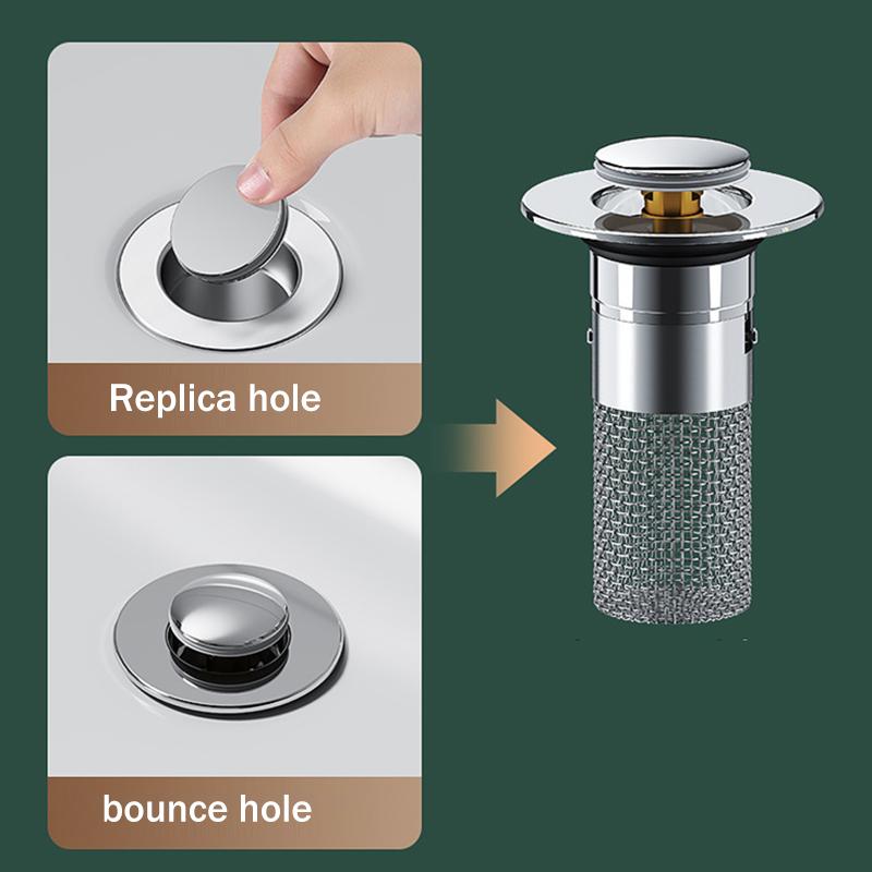 Umyvadlová zátka, proti zápachu, vyskakovací sáček, zátka do umyvadla, lapač vlasů, sítko do sprchy, nerezový filtr, sáček do umyvadla