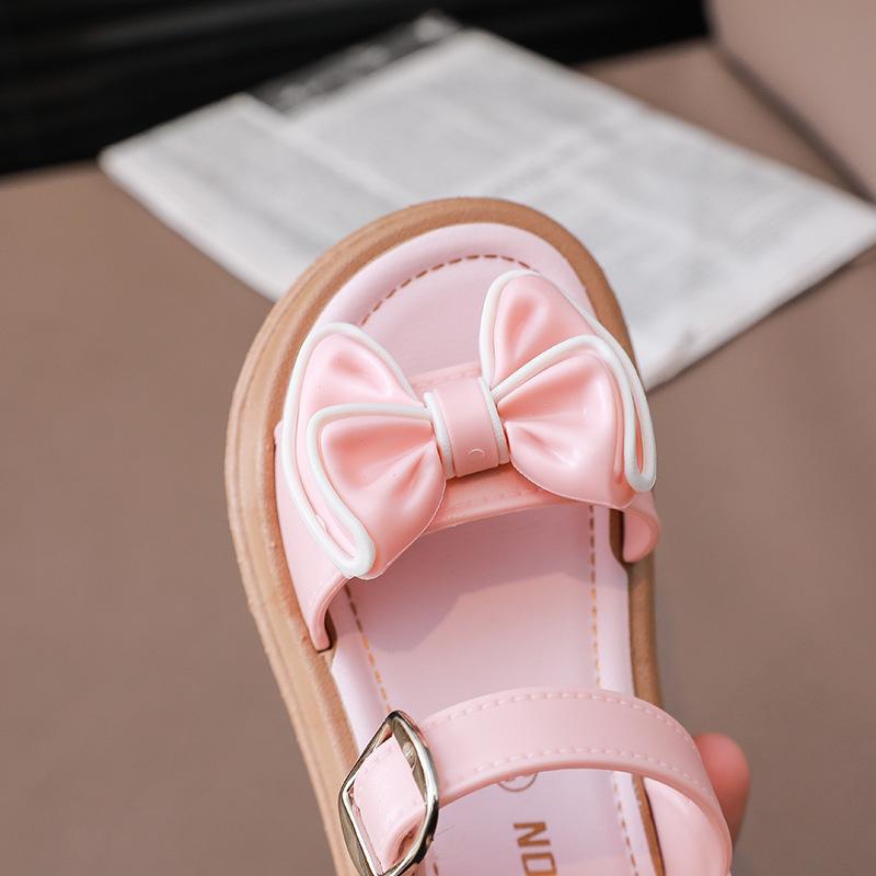 Children's Fashionable Sandals For Summer, Girls' Bow-shaped Princess Sandals. Student Outerwear With Velcro Sandals