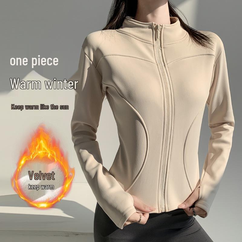 Women's Autumn/Winter Fleece Yoga Jacket - Zipper, Long Sleeve, Slim Fit for Running, Cycling, Fitness