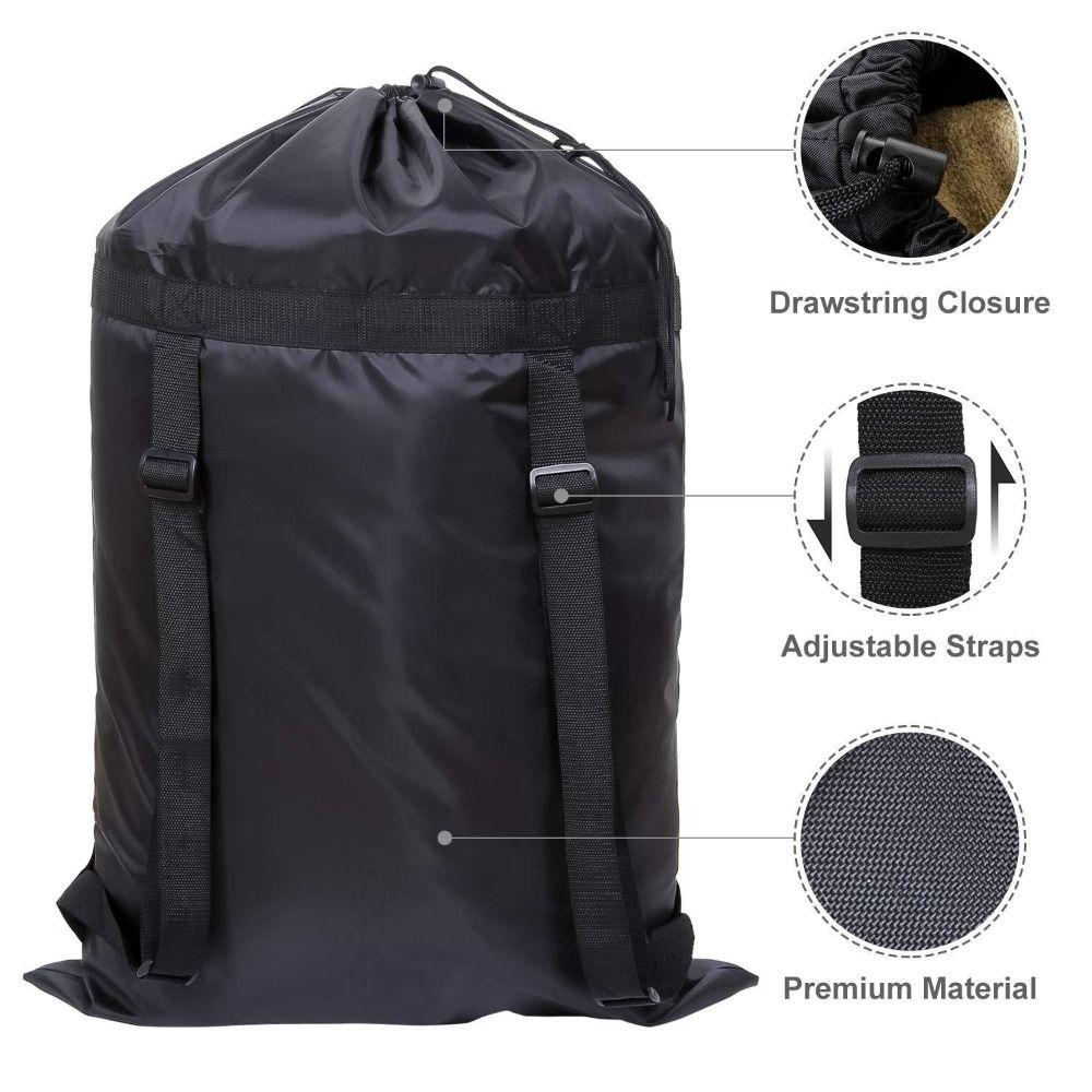 Adjustable Washing Drawstring Backpack Black Clothing Storage Bag Laundry Backpack  Camping