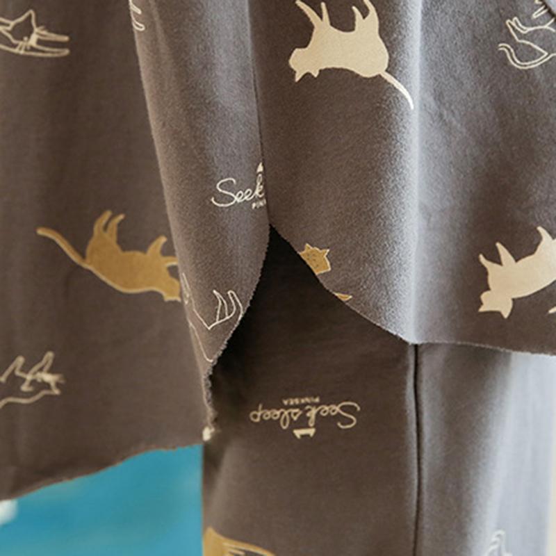 Women's Pajamas Top and Bottom Set Room Wear Room Wear Cat Pattern Long Sleeve Cotton Cute Elegant Soft