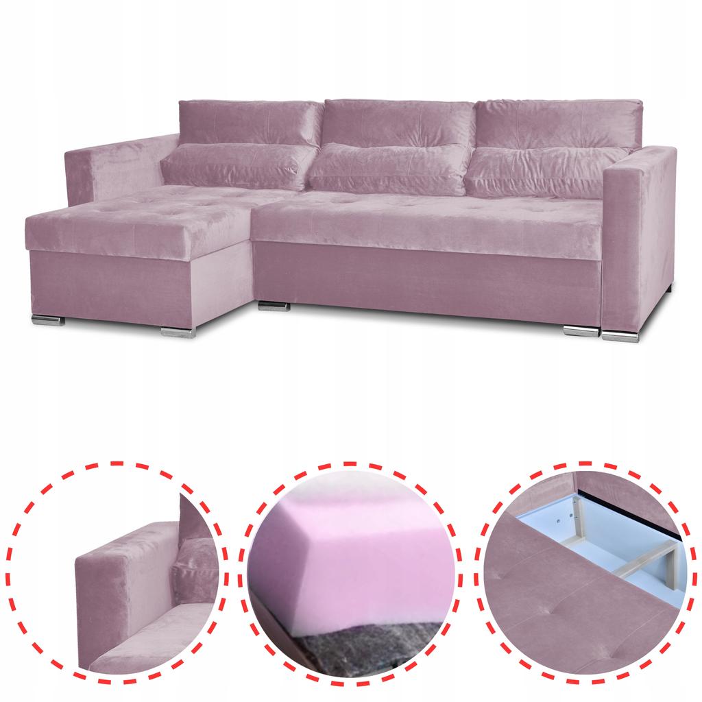 Varius Corner Sofa Bed with Sleeping Function Family Furniture Cornea Lilac Pink