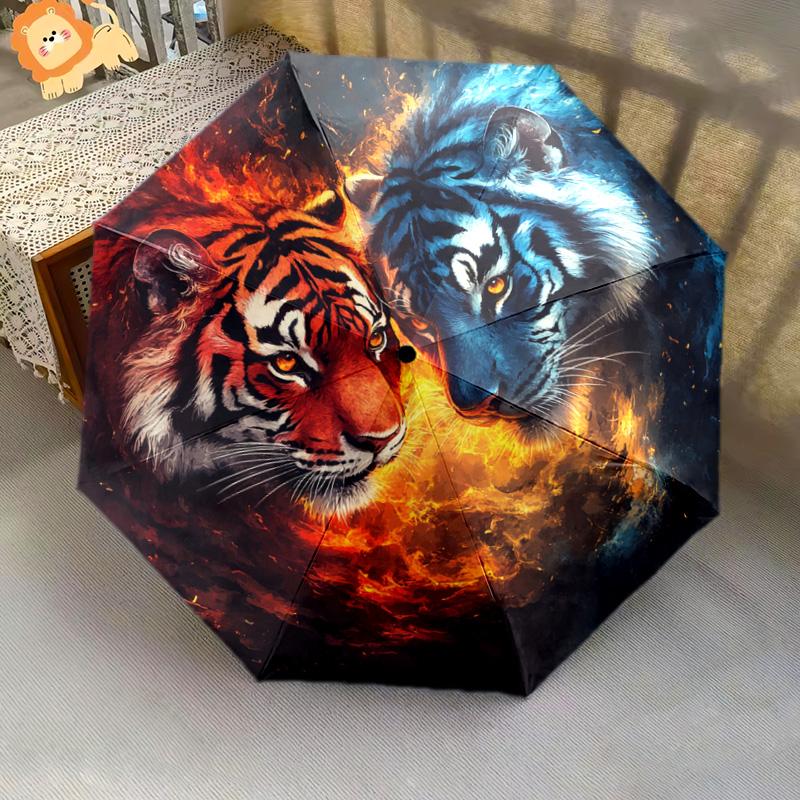 1 PC Automatic Folding Umbrella - Yin Yang Tigers Pattern, Portable & Foldable Design with 8 Ribs, Christmas Birthday Gifts