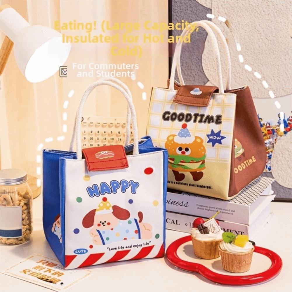 Cute Large Capacity Insulation Lunch Bag Waterproof with Handle Tote Bags Cartoon Lunch Box Bag Student