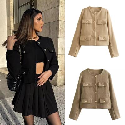 Fashion Women Bomber Cropped Jackets Female Golden Button Blazer Spring Women's Chic Streetwear Outwear Top