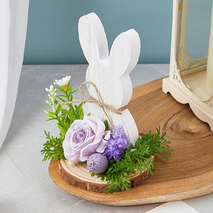 Easters Rabbit Wood Ornament Cartoon Rabbit Wood Crafts for Easters Home Party Desktop Decoration