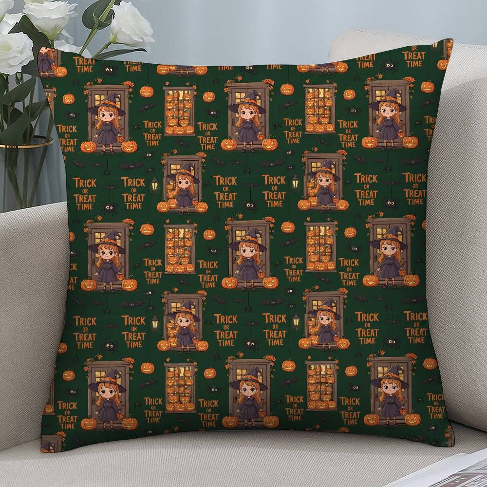 Halloween Cartoon Witch Pillow Case Short Plush Double-Sided Print Square Throw Pillow Covers Sofa Home Cushion Decor