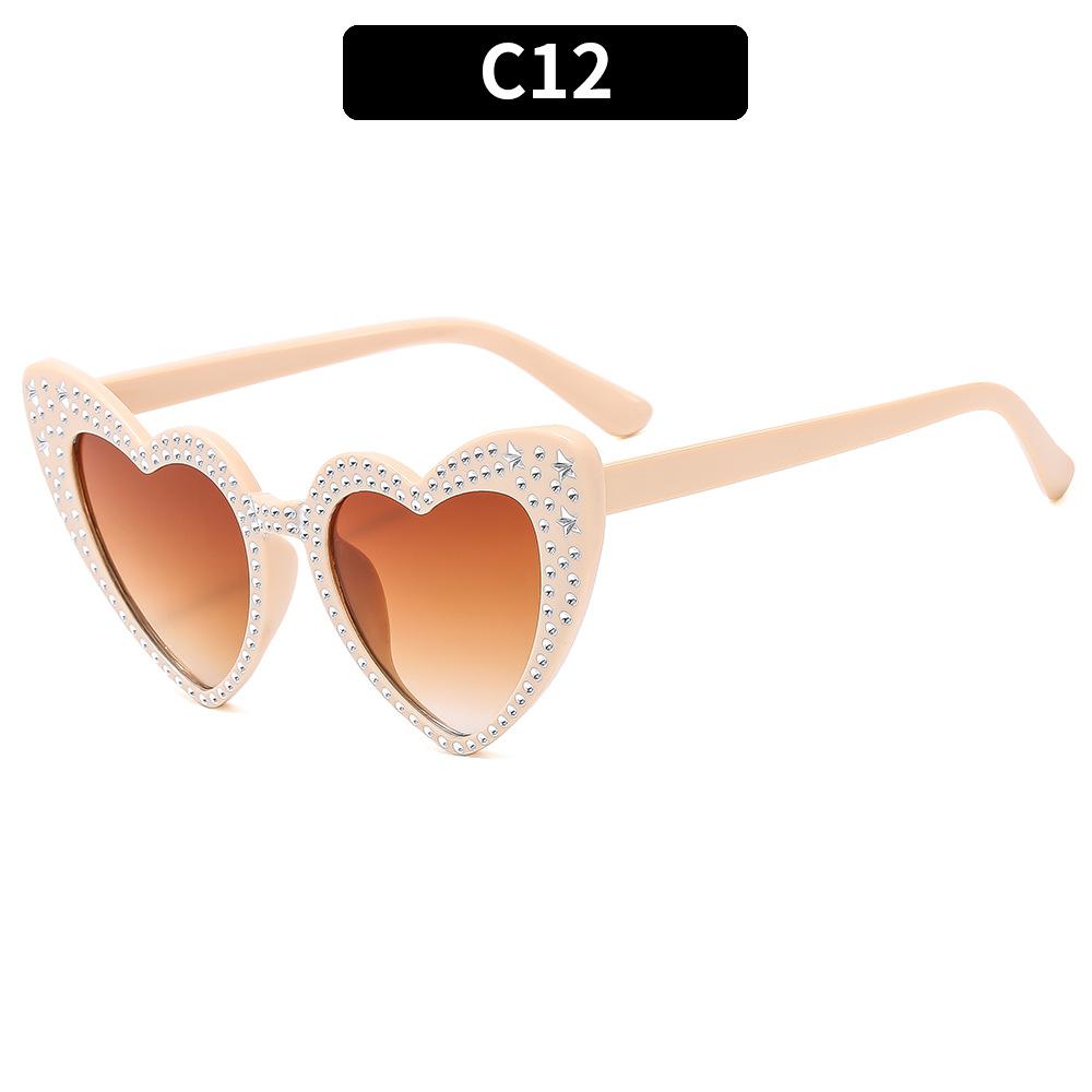 2024 Fashion Luxury Sunglasses Women Big Frame Love Bling Eyeglasses Crystal Diamond Heart Sunglasses UV400 Protection