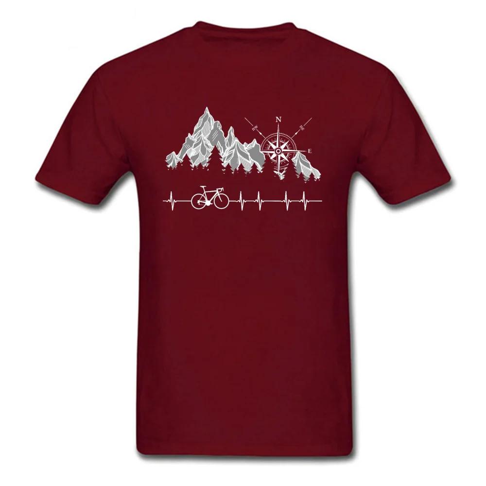 Cycle Life Heartbeat Biker Tshirt Mountain Forest Hiking Printed Tops & Tees Compass Bike Casual Funny T-shirts 100% Cotton