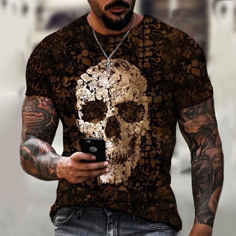 Skull Pattern Personality T-Shirt Summer Soft Comfortable Men's T-Shirts Casual Comfortable Loose Breathable Short-Sleeve T-Shirt