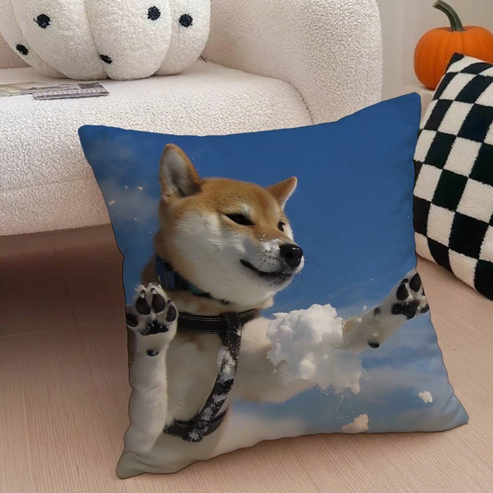 

Cute Shiba Inu Pillow Case Anti-dustmite Pillowcase Invisible zipper silky short plush Sofa cushion cover 12x12Inch