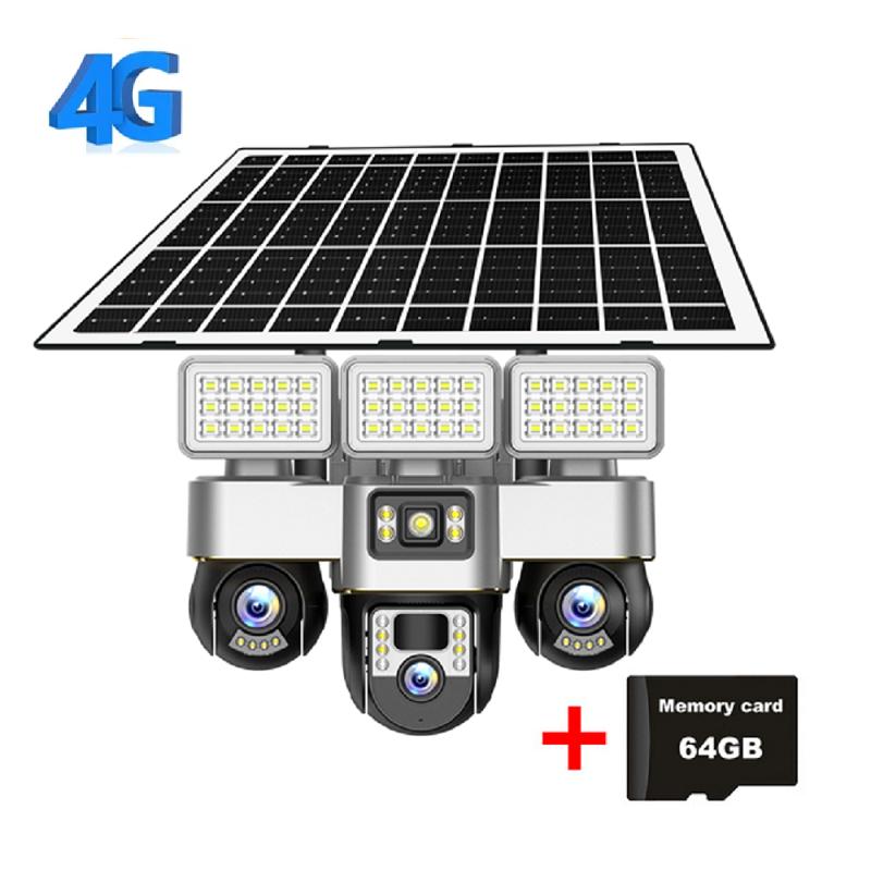 3-Lens Solar Camera, Outdoor Surveillance, WiFi, Floodlight Night Vision, Security Audio Camera, 16000mAh Battery CCTV
