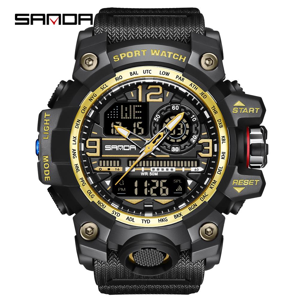 SANDA 3133 Sports Men's Electronic Watch Multi functional Dual Display Waterproof LED to Timing Men's Electronic Watch