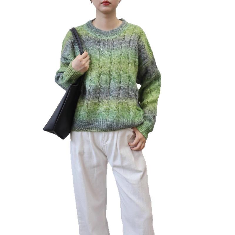 Autumn and winter new gradual change of color twist design sweater pullover loose sweet soft waxy knitted sweater top women