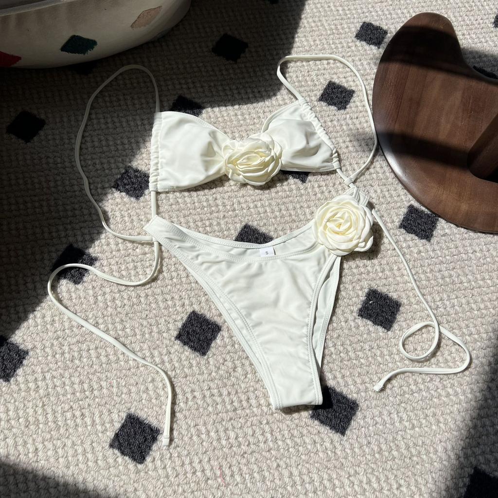 1011 European and American solid color rose drawstring strap split swimsuit bikini bikini