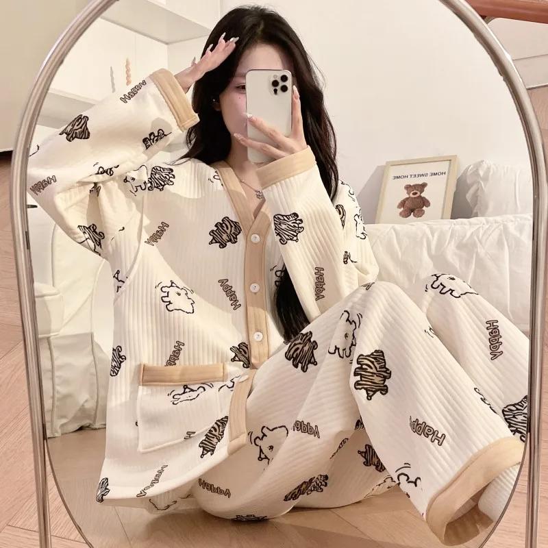 Autumn and Winter New Maternity Pajamas Home Wear Suit Thickened Postpartum Air Cotton Monthly Clothing Nursing Clothes Pajamas