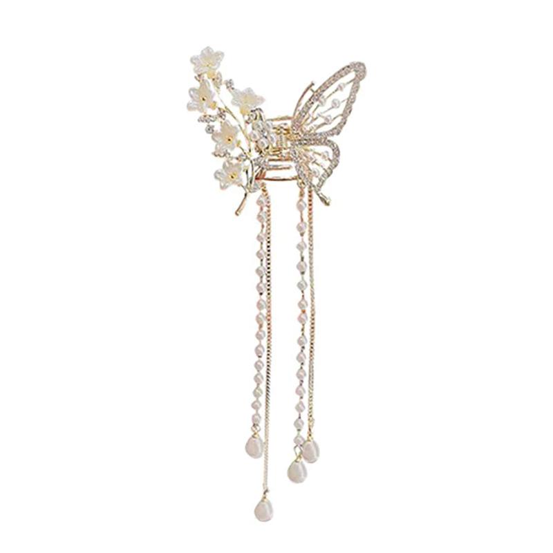 Metal Butterfly Hair Clip Pin Tassel Pendant Pair Accessories Women Simple Hair Claw Clip Butterfly Pearl Tassel Hair Clip