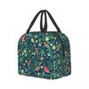 Floral And Parrot Birds Resuable Lunch Box Women Multifunction Thermal Cooler Food Insulated Lunch Bag Office Work Picnic Bags
