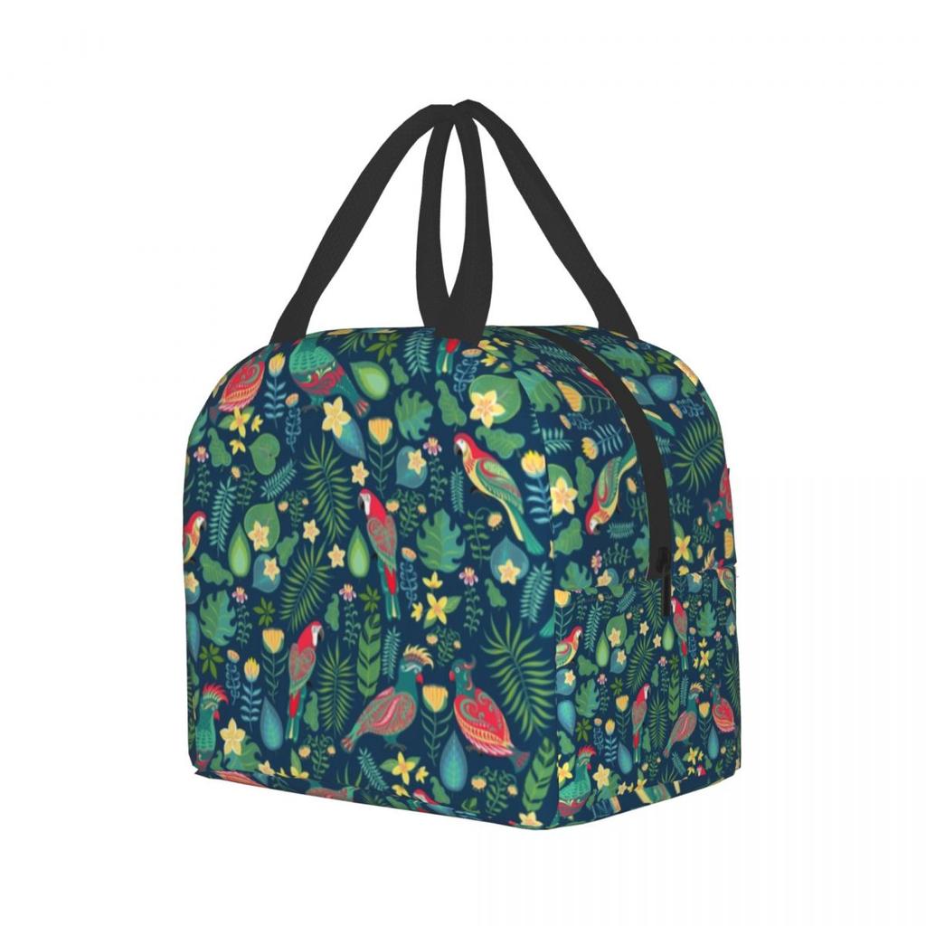 Floral And Parrot Birds Resuable Lunch Box Women Multifunction Thermal Cooler Food Insulated Lunch Bag Office Work Picnic Bags