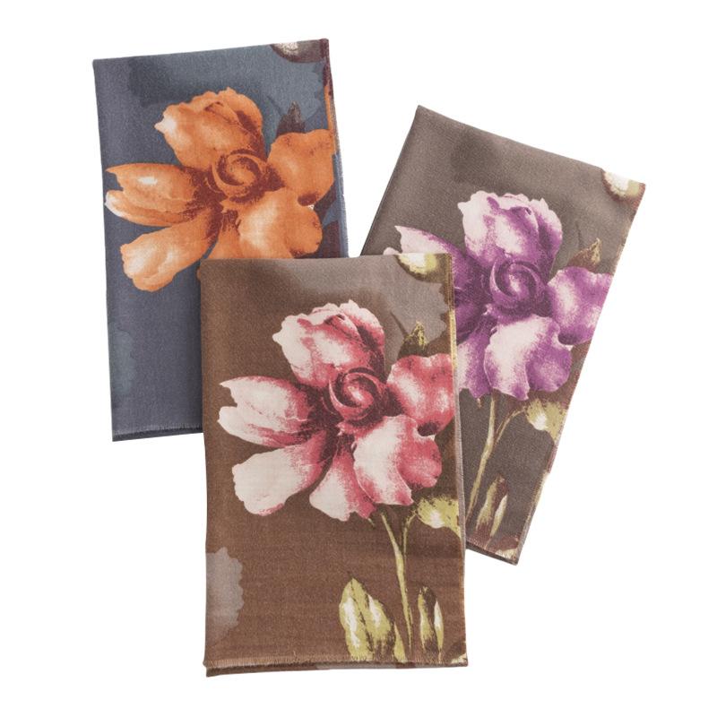 Hibiscus Cashmere Texture Scarf Winter Warm and Elegant Blue Women's Imitation Cashmere Scarf Shawl Light Luxury and High End