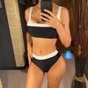 Sexy Splicing Mid Waist High Leg Cut Bikini Female Swimsuit Women Swimwear Two-pieces Bikini Set Bather Bathing Suit Swim