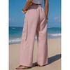 Summer Women's Striped Linen-like Wide Leg Pants, Drawstring Waist Pockets Casual Long Trousers for Beach Vacation