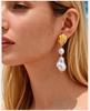 Baroque Pearl Dangle Earrings, French Vintage Statement Drop Earrings Stainless Steel for Women Wedding Party Jewelry