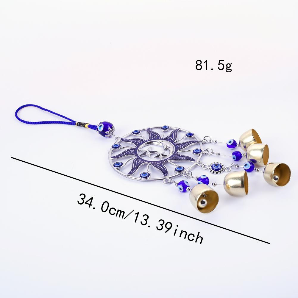 Turkiye Blue Eyes Alloy Sun Star Moon Pendant with Bell Charm Wind Chimes for Home Garden Hanging Wall Decoration Lucky Amulet