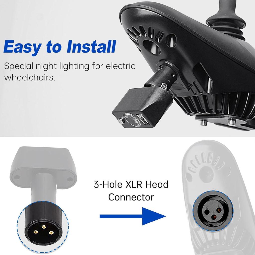Electric Chair LED Light Universal Mounted with 3 Pin XLR Head USB Charging Port Adjustable Angle