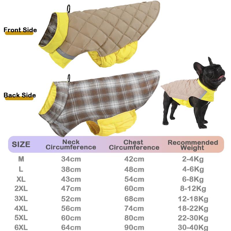 

Dog Autumn Winter Warm Clothes Vest With Reflective Stripe Pet Warm Clothes Windproof Cold-Proof Apparel for Small Medium Dogs M