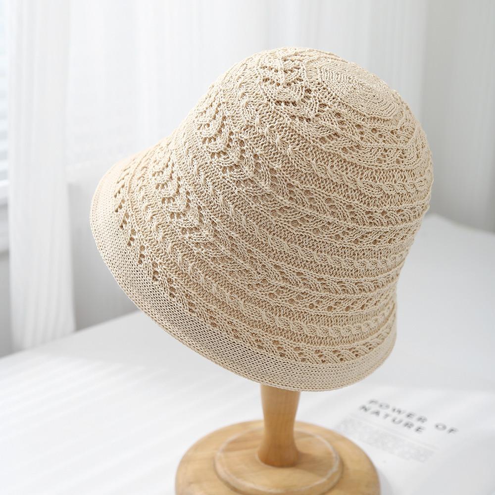 Knitted Bucket Hat Breathable Sun Hat Casual Hollow Beach Cap  Spring and Summer