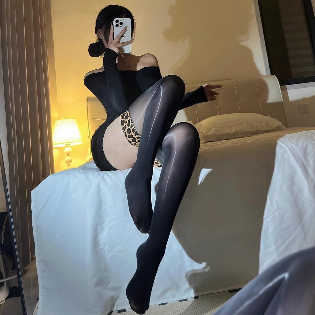 Leopard Print Lace Thigh High Stockings With Antistatic Nylon For Women