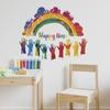 Graffiti Handprint Rainbow Happy Time Wall Sticker Self-Adhesive for Kids Room Kindergarten Wall Decoration